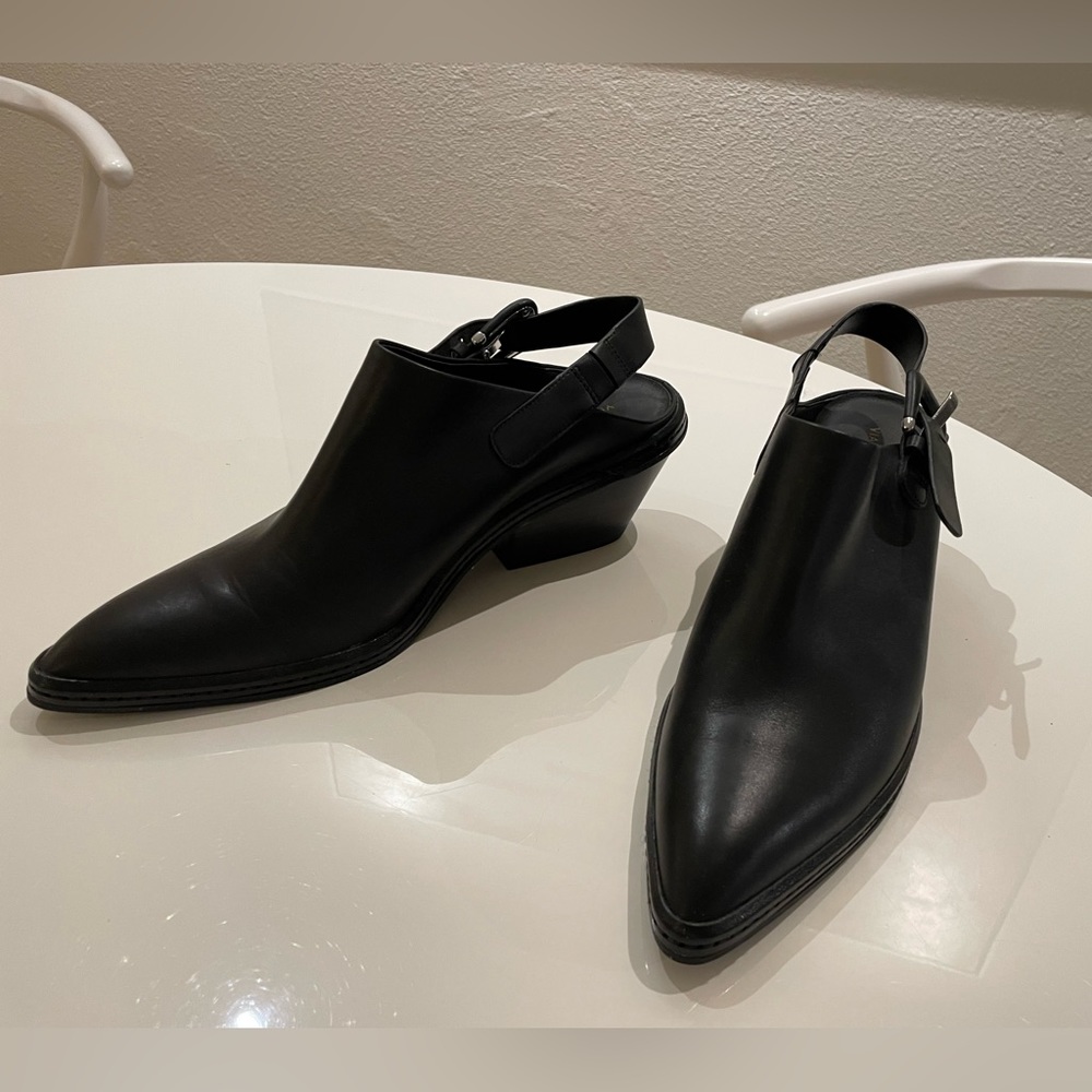 Via Spiga Western Style Mule with strap. Black Leather. Size 9.